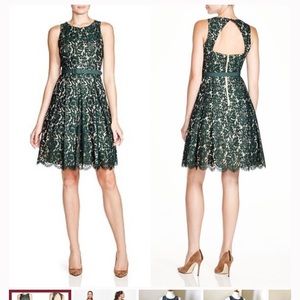 Open back, green and nude lace dress